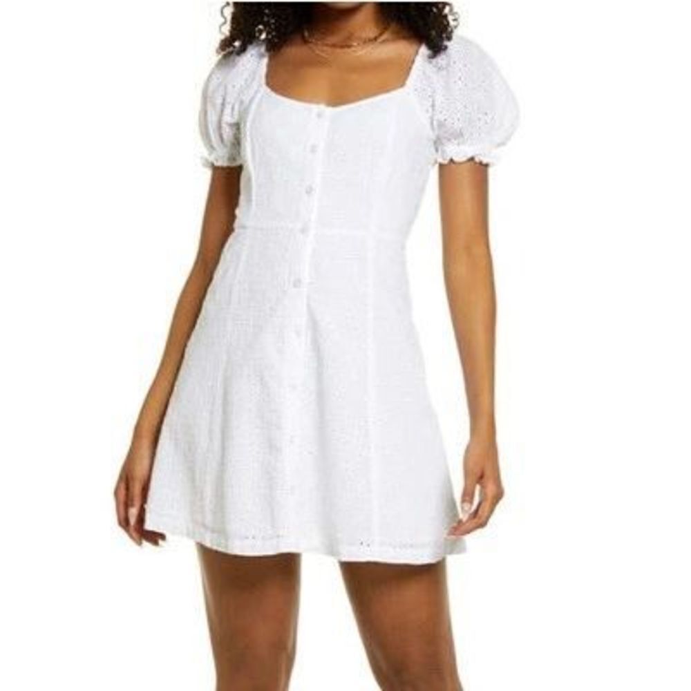 BP. Eyelet Minidress In White 100% cotton lined size L smocked back NWT